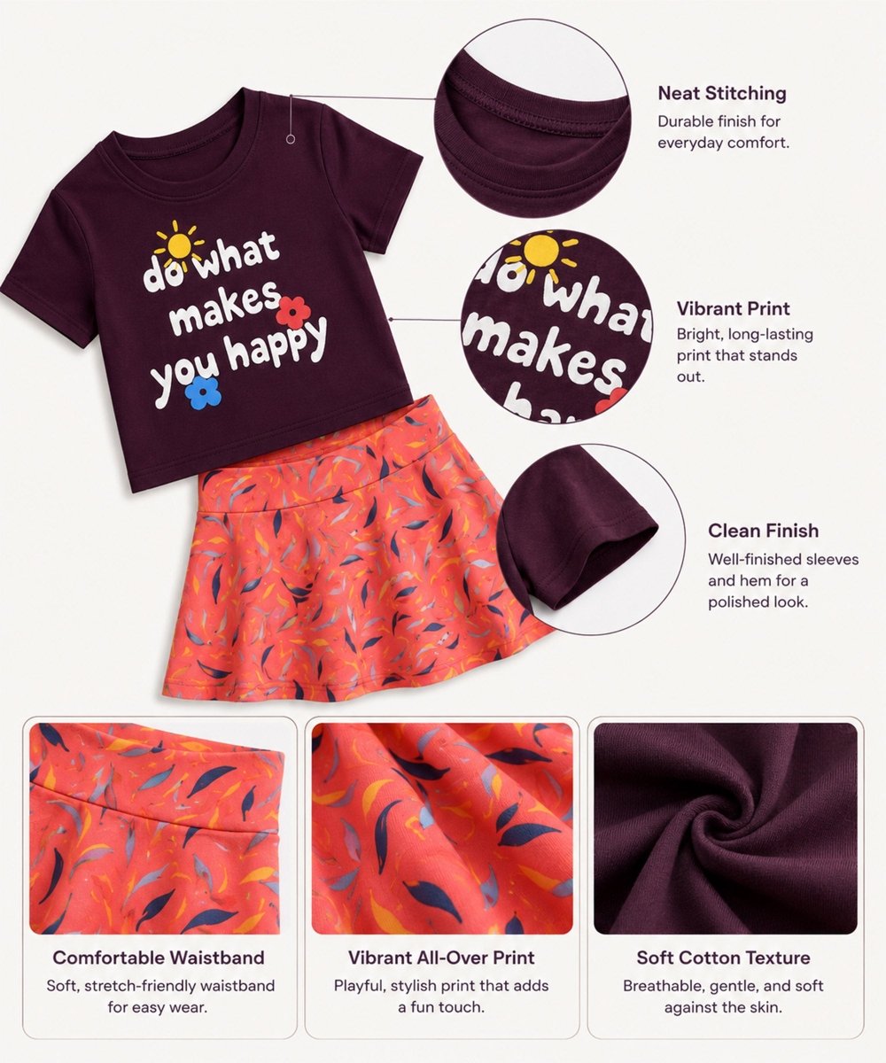 Girls Cotton Printed T-Shirt Skirt Clothing Set - KYDA ONLINE STORE