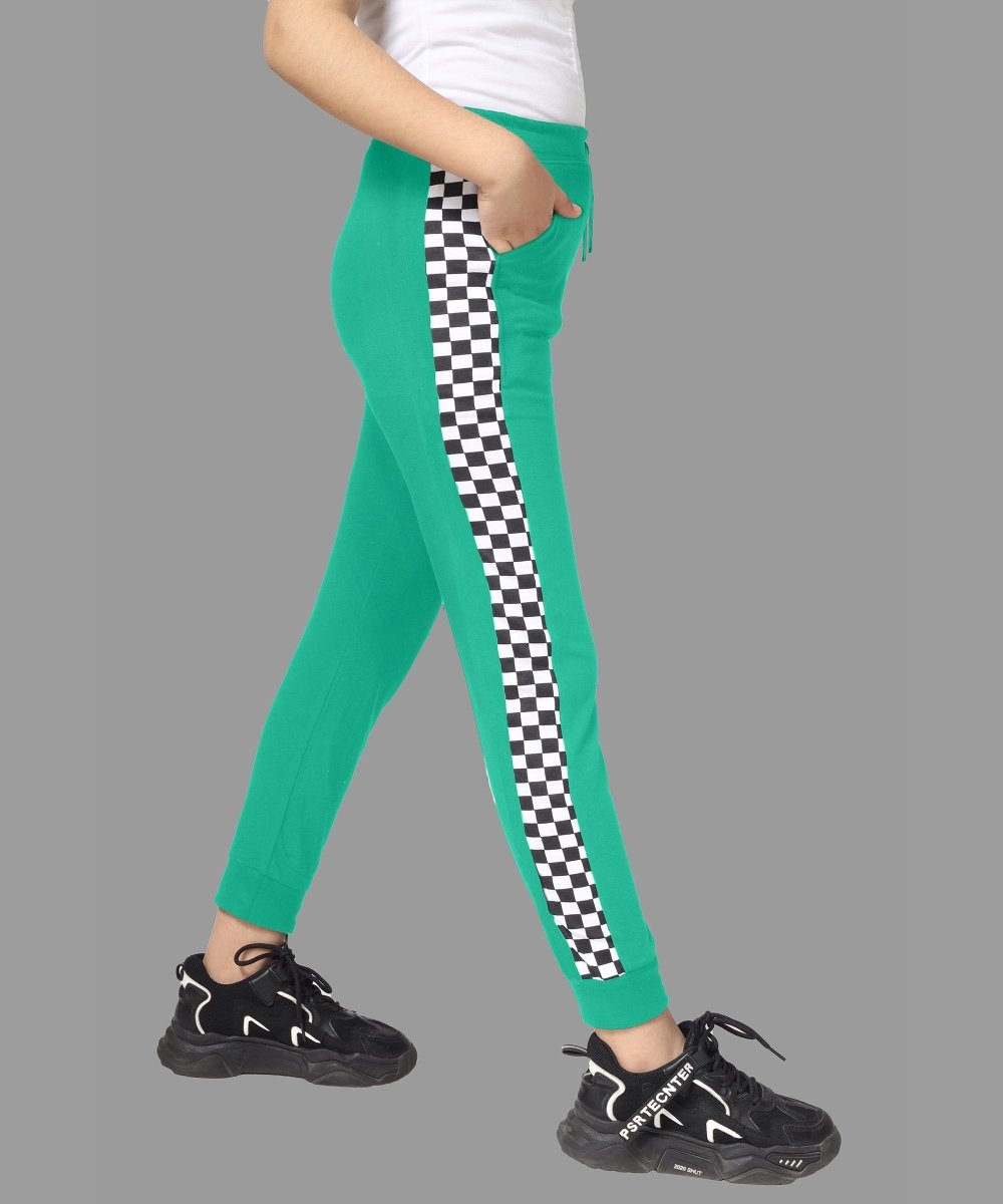 Girls Checkered Side-Stripe Track Pants - Green - KYDA ONLINE STORE