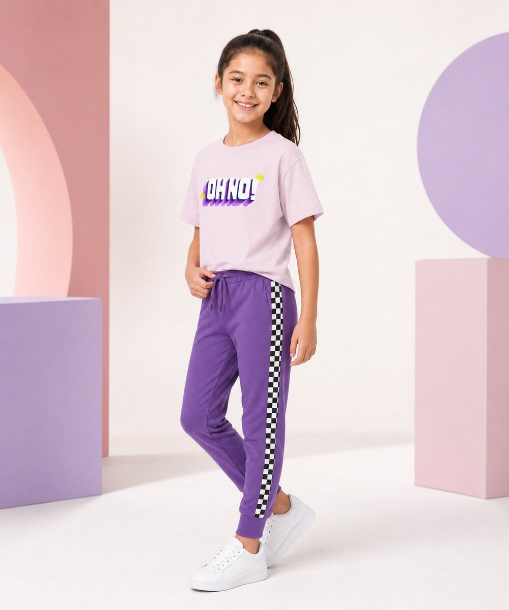 Girls Printed T-Shirt & Jogger Set – Light Pink & Purple - KYDA ONLINE STORE