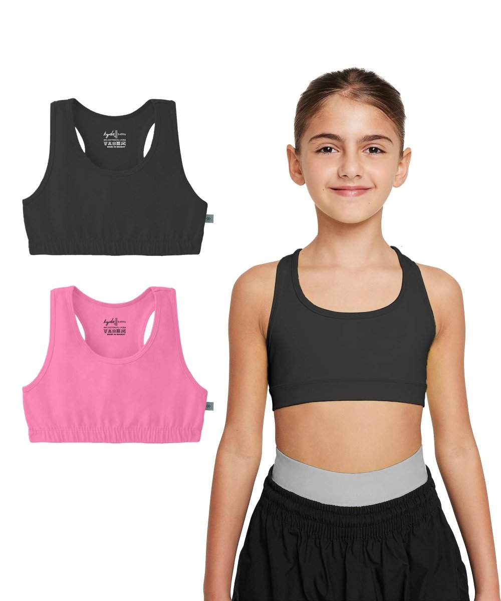 Girls Lycra Cotton Sports Bra for Pre-Teens | Racerback | Pack of 2 - KYDA ONLINE STORE