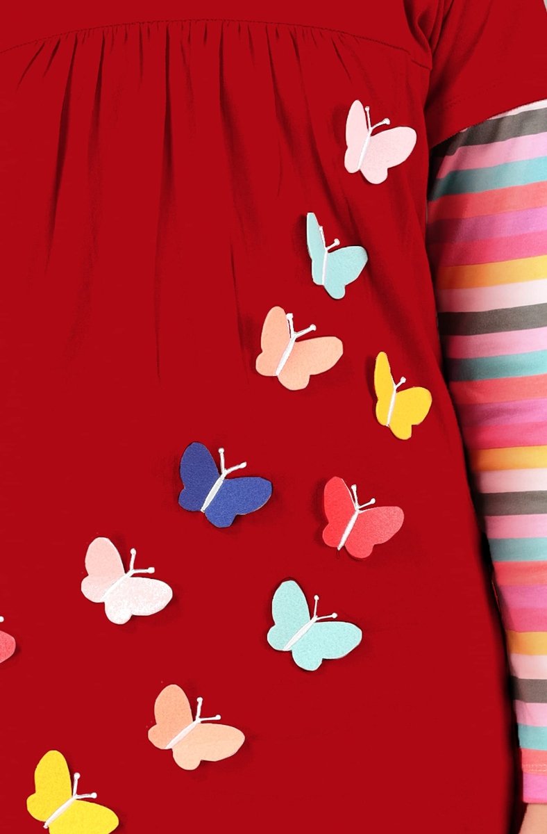 Applique Butterfly Long Top | Red - KYDA ONLINE STORE