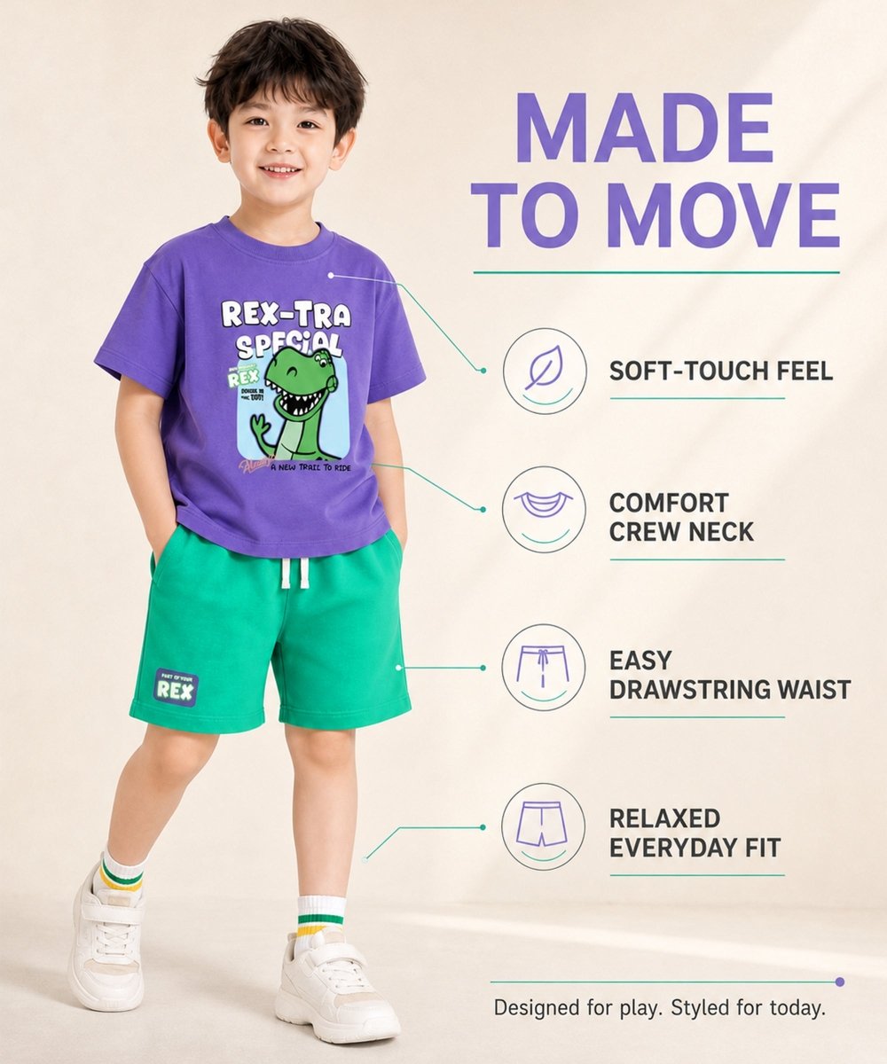 Boys Oversized Dino Print Tee & Shorts Set - KYDA ONLINE STORE
