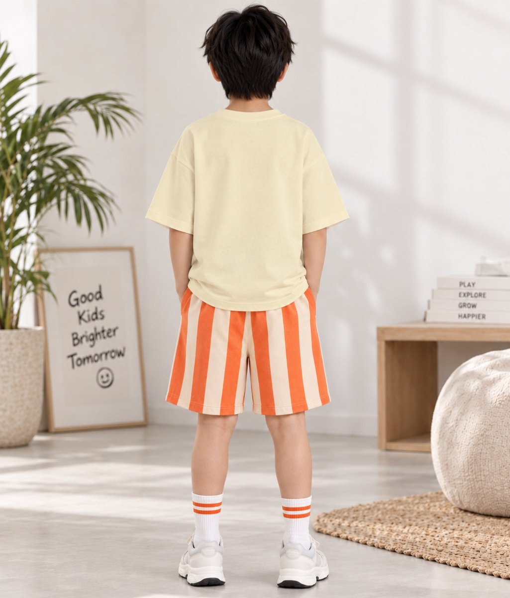 Boys Pure Cotton Printed Oversized T-Shirt Striped Shorts Clothing Set - KYDA ONLINE STORE