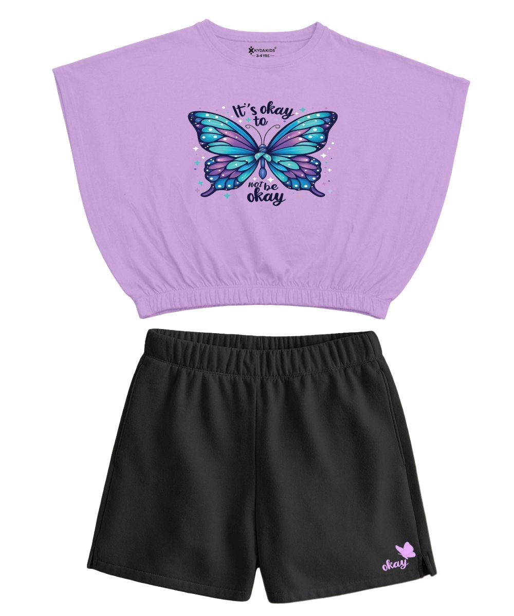 Girls Elastic Waist Flare Crop Top & Shorts Set - KYDA ONLINE STORE