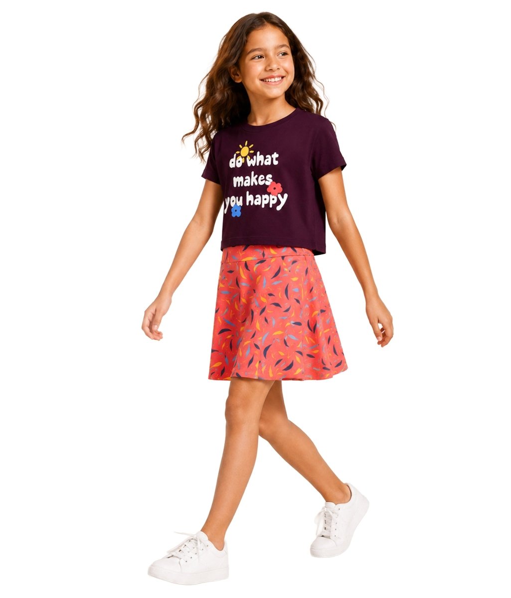 Girls Cotton Printed T-Shirt Skirt Clothing Set - KYDA ONLINE STORE