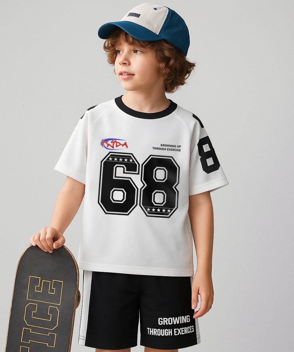 Boys Oversized Printed Co-ord Set | White & Black - KYDA ONLINE STORE