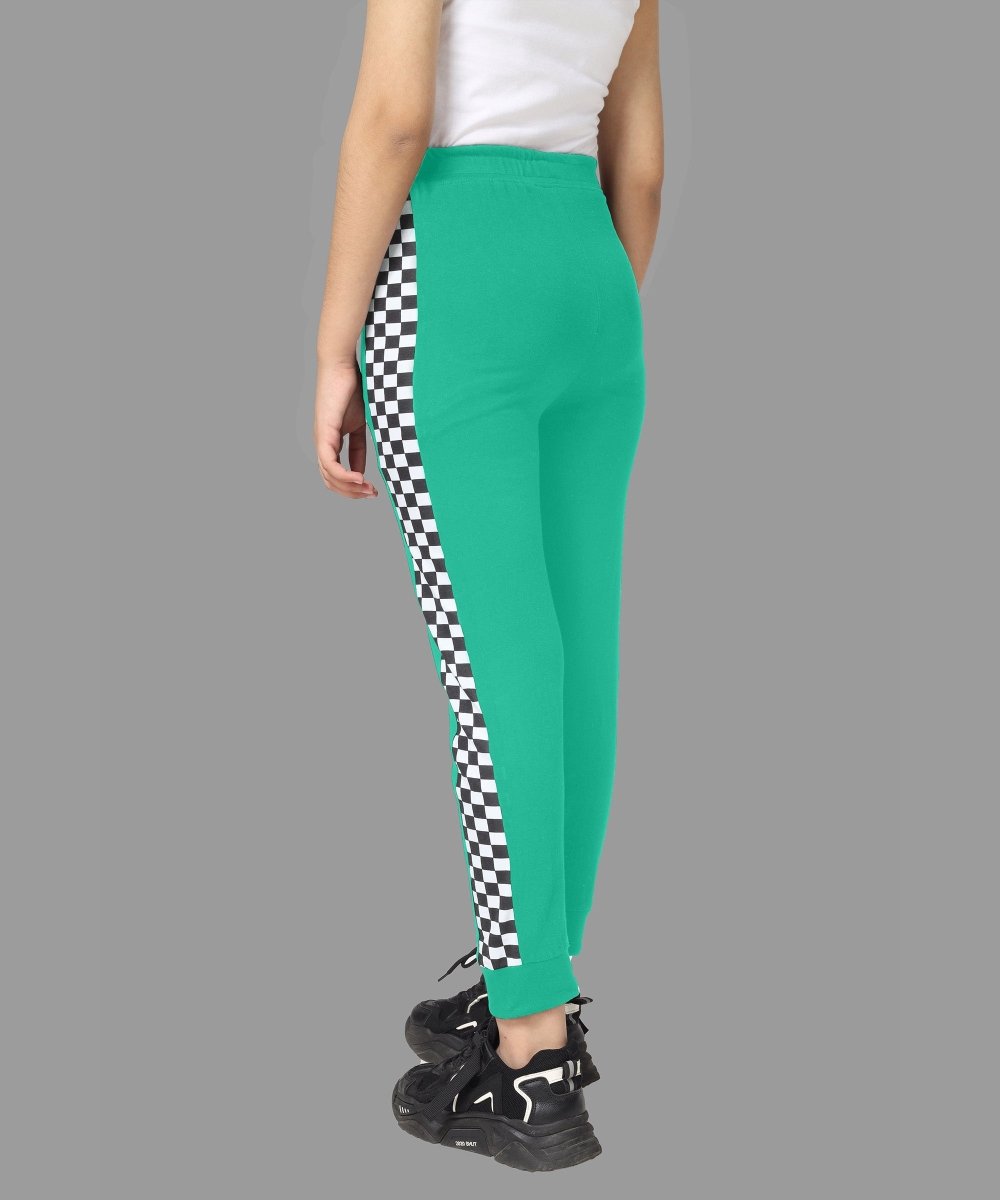 Girls Checkered Side-Stripe Track Pants - Green - KYDA ONLINE STORE