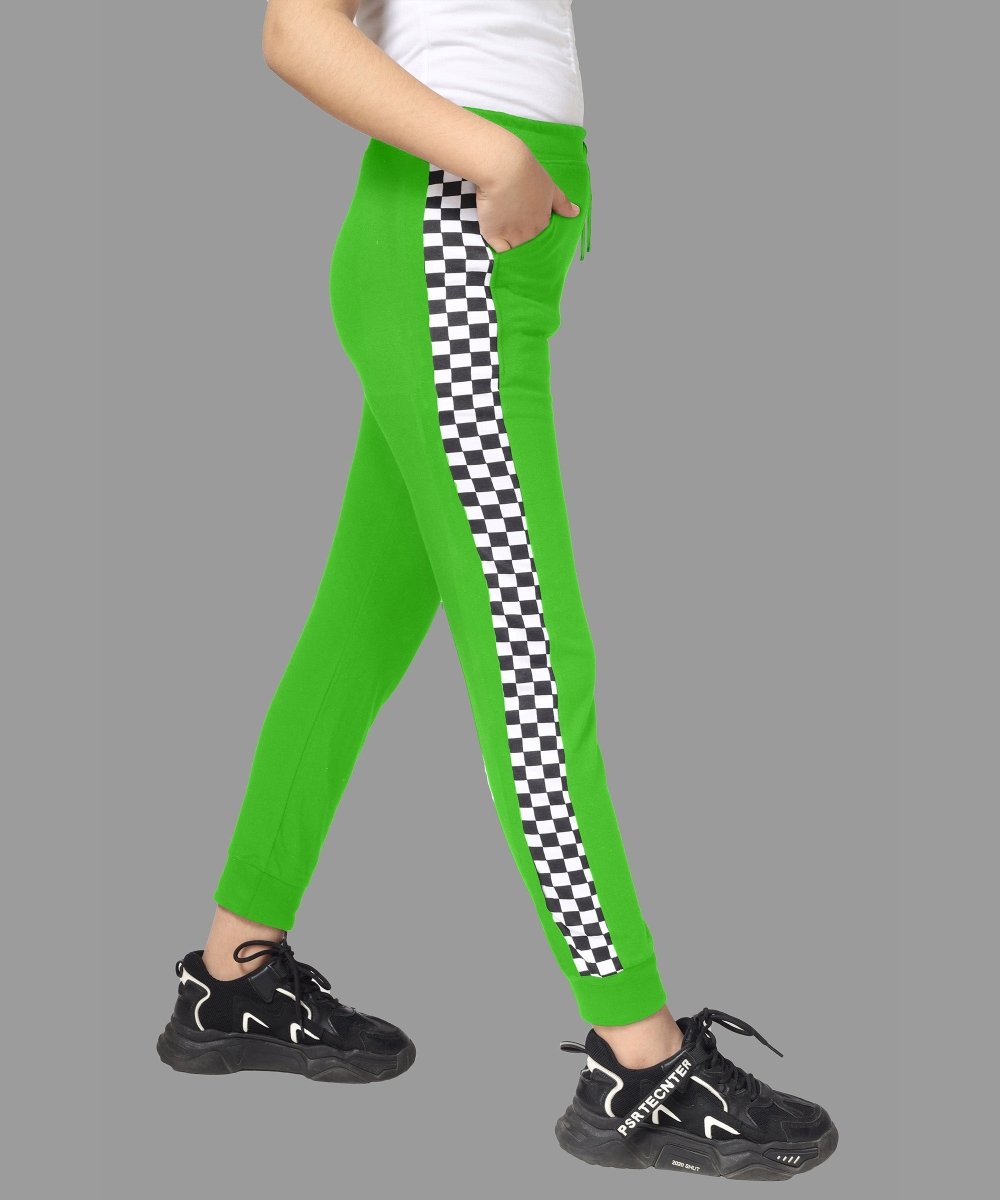 Girls Checkered Side-Stripe Track Pants - LightGreen - KYDA ONLINE STORE