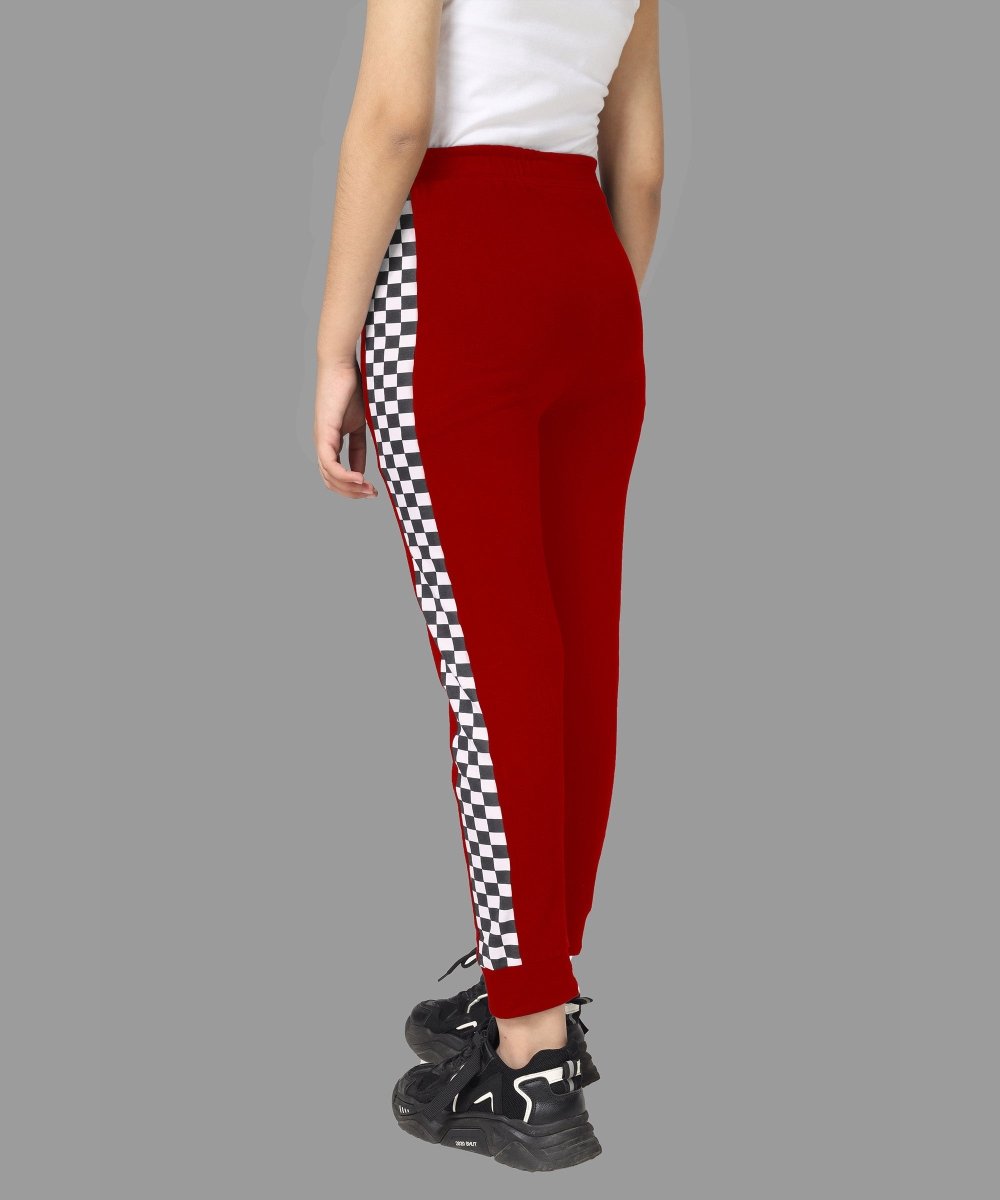 Girls Checkered Side-Stripe Track Pants - Red - KYDA ONLINE STORE