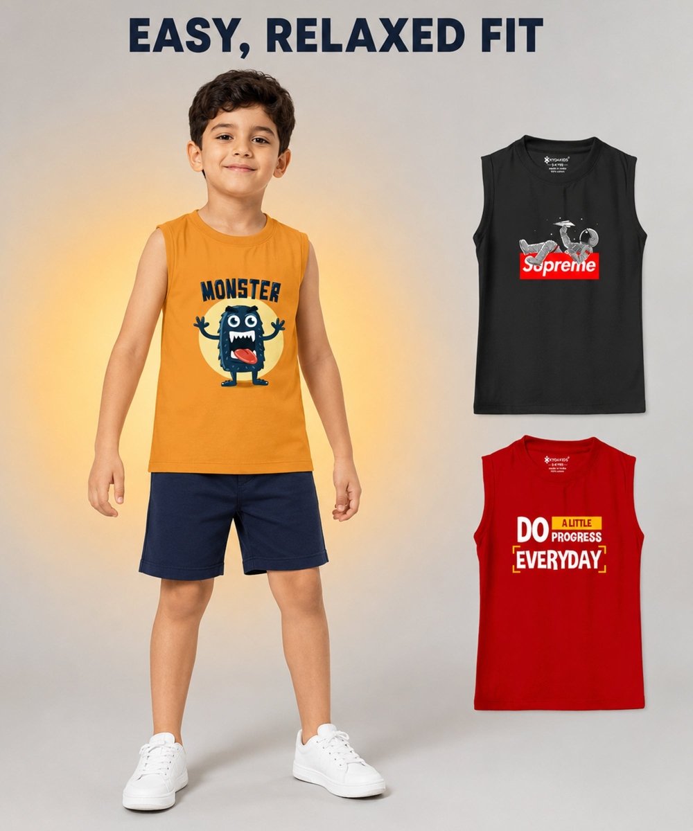Boys Printed Vest | Loose Fit | Pack of 3 - KYDA ONLINE STORE