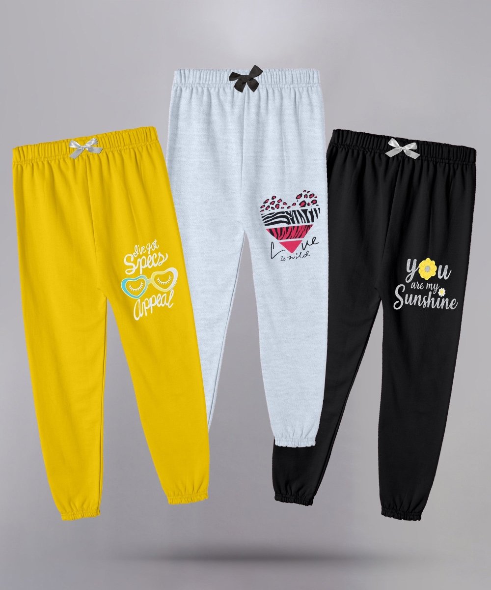 Girls Printed Joggers with Bow – Pack of 3 - KYDA ONLINE STORE