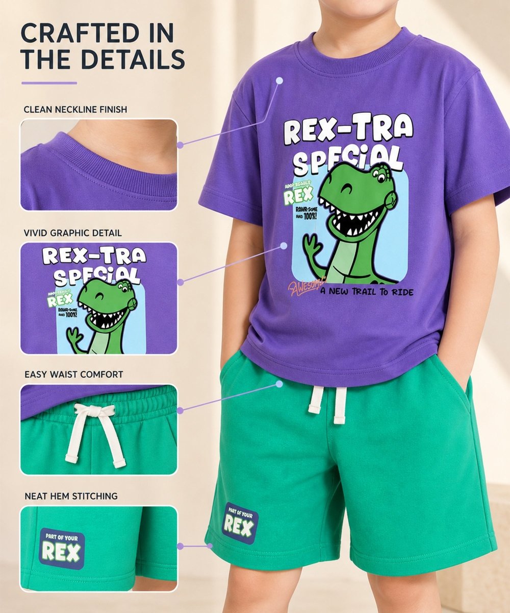 Boys Oversized Dino Print Tee & Shorts Set - KYDA ONLINE STORE