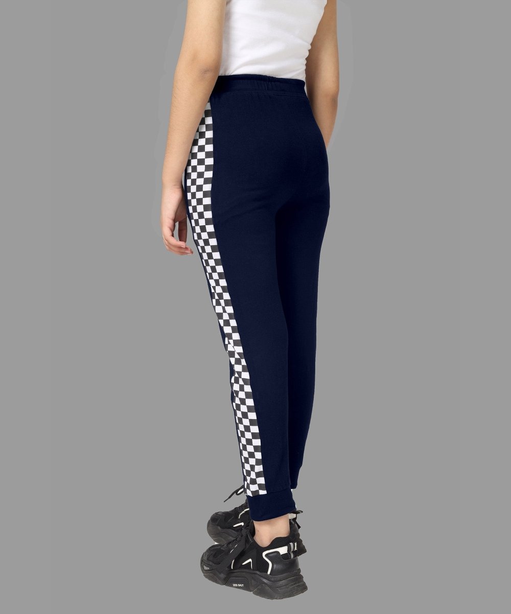 Girls Checkered Side-Stripe Track Pants - Navy - KYDA ONLINE STORE