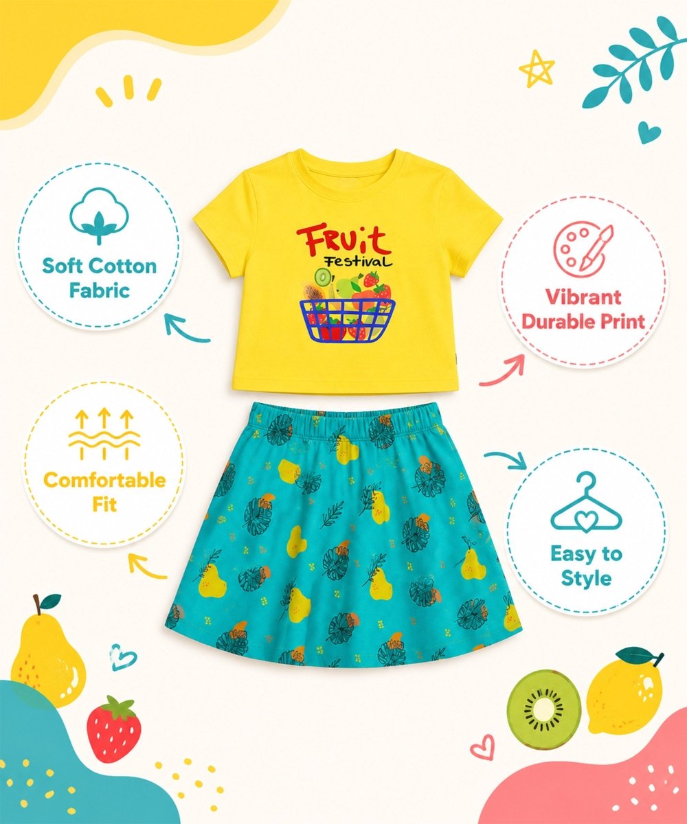 Girls Cotton Printed T-Shirt Skirt Clothing Set - KYDA ONLINE STORE