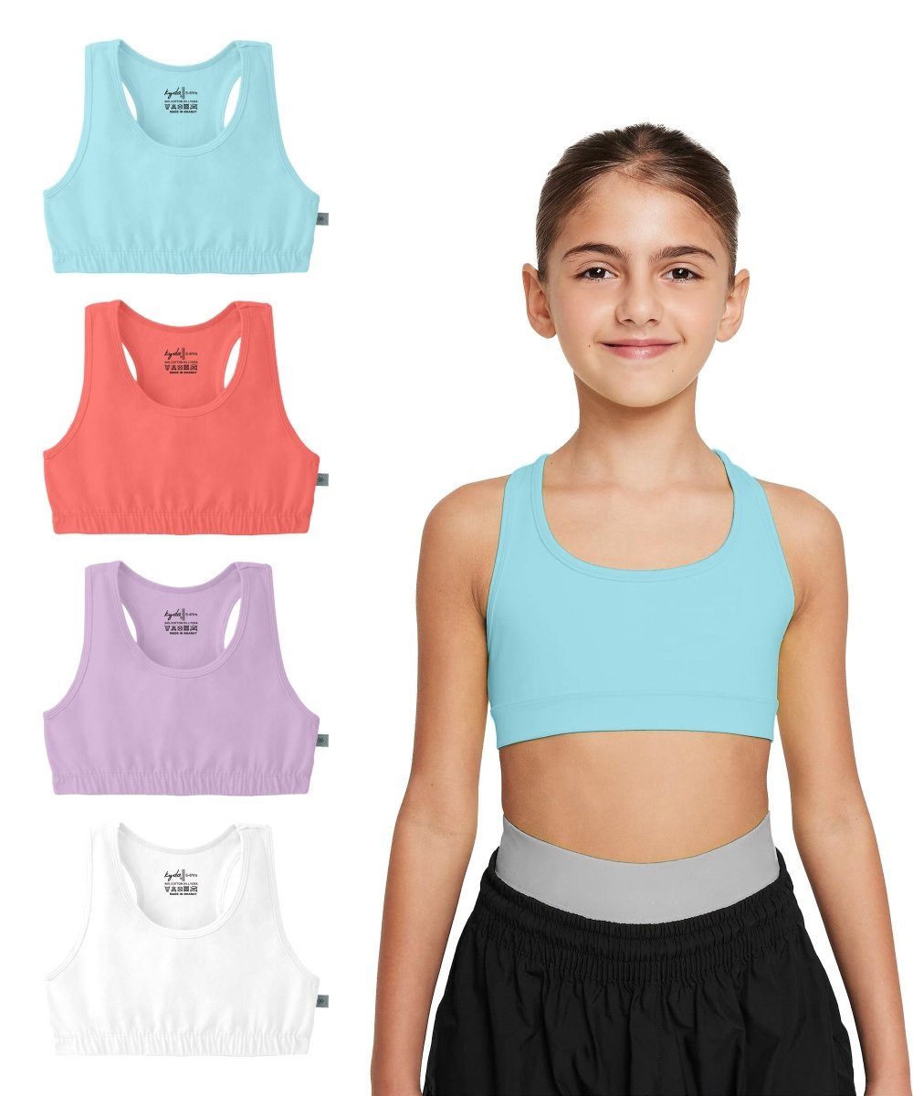 Girls Lycra Cotton Sports Bra for Pre-Teens | Racerback | Pack of 4 - KYDA ONLINE STORE
