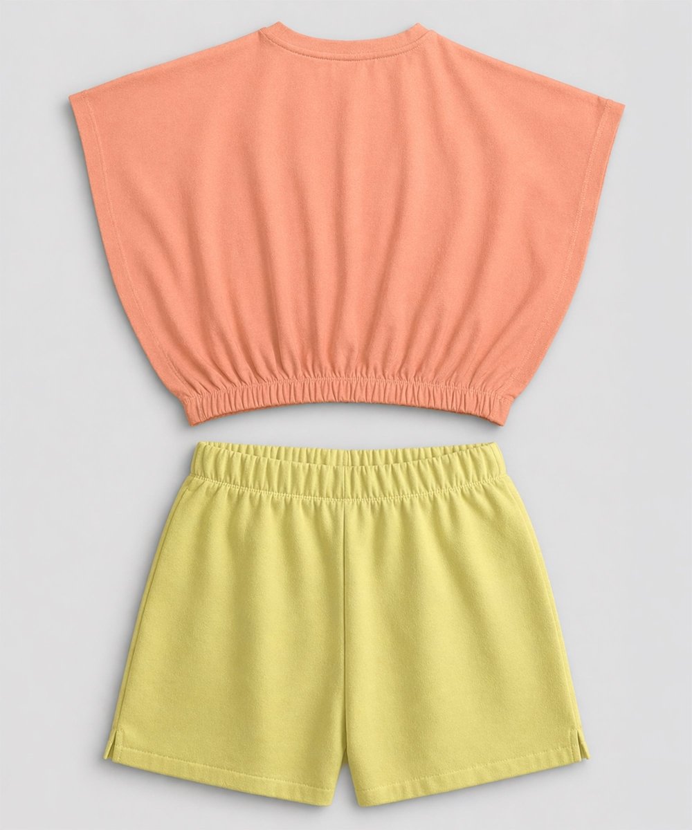 Girls Elastic Waist Flare Crop Top & Shorts Set - KYDA ONLINE STORE