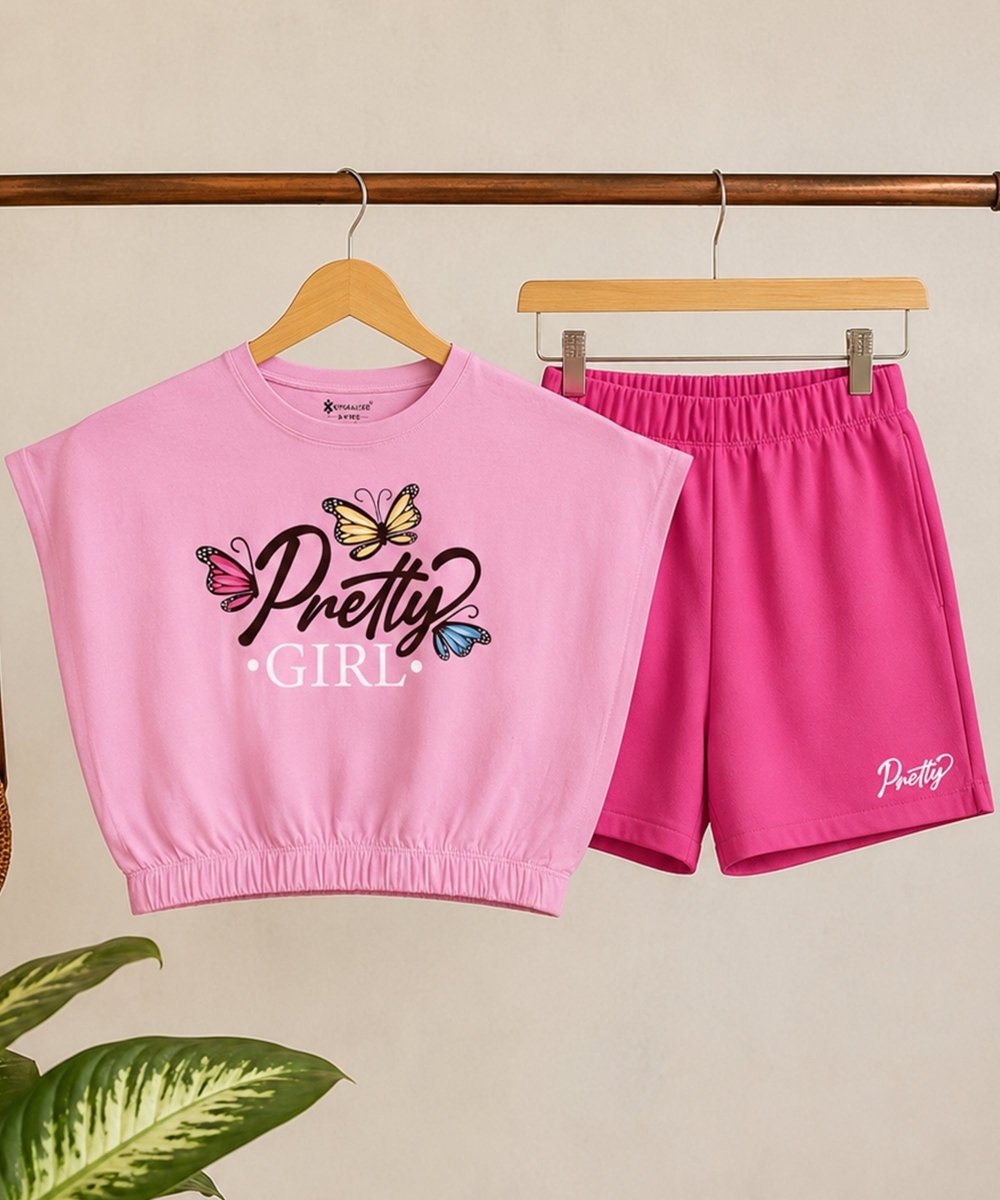 Girls Elastic Waist Flare Crop Top & Shorts Set - KYDA ONLINE STORE