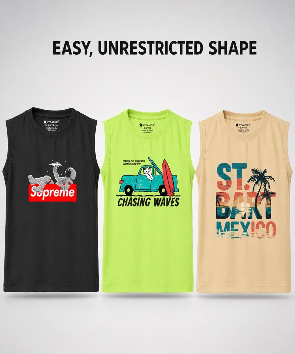 Boys Printed Vest | Loose Fit | Pack of 3 - KYDA ONLINE STORE