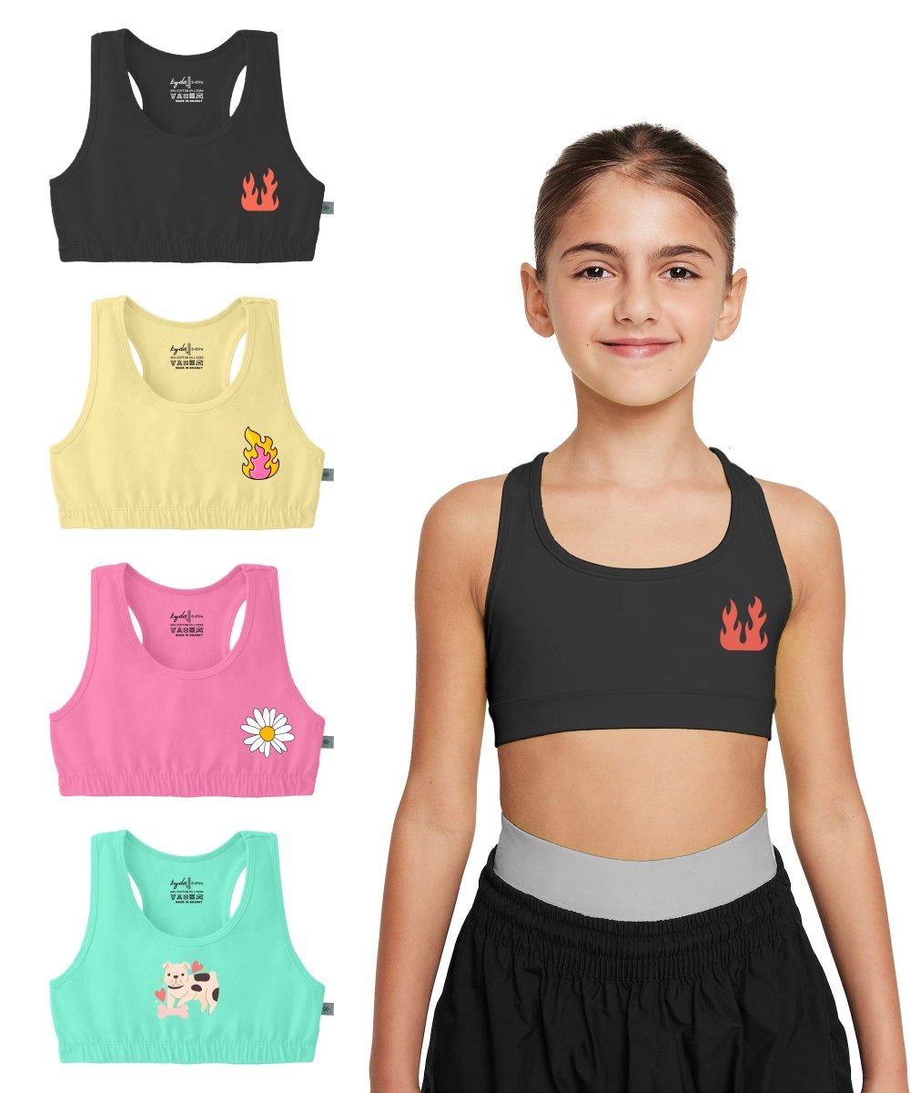 Girls Printed Sports Bra for Pre-Teens | Racerback | Pack of 4 - KYDA ONLINE STORE