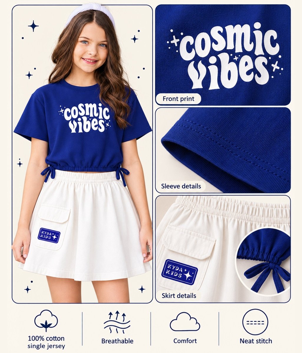 Girls Premium Cotton Printed Crop Top Skirt Coord Set - KYDA ONLINE STORE