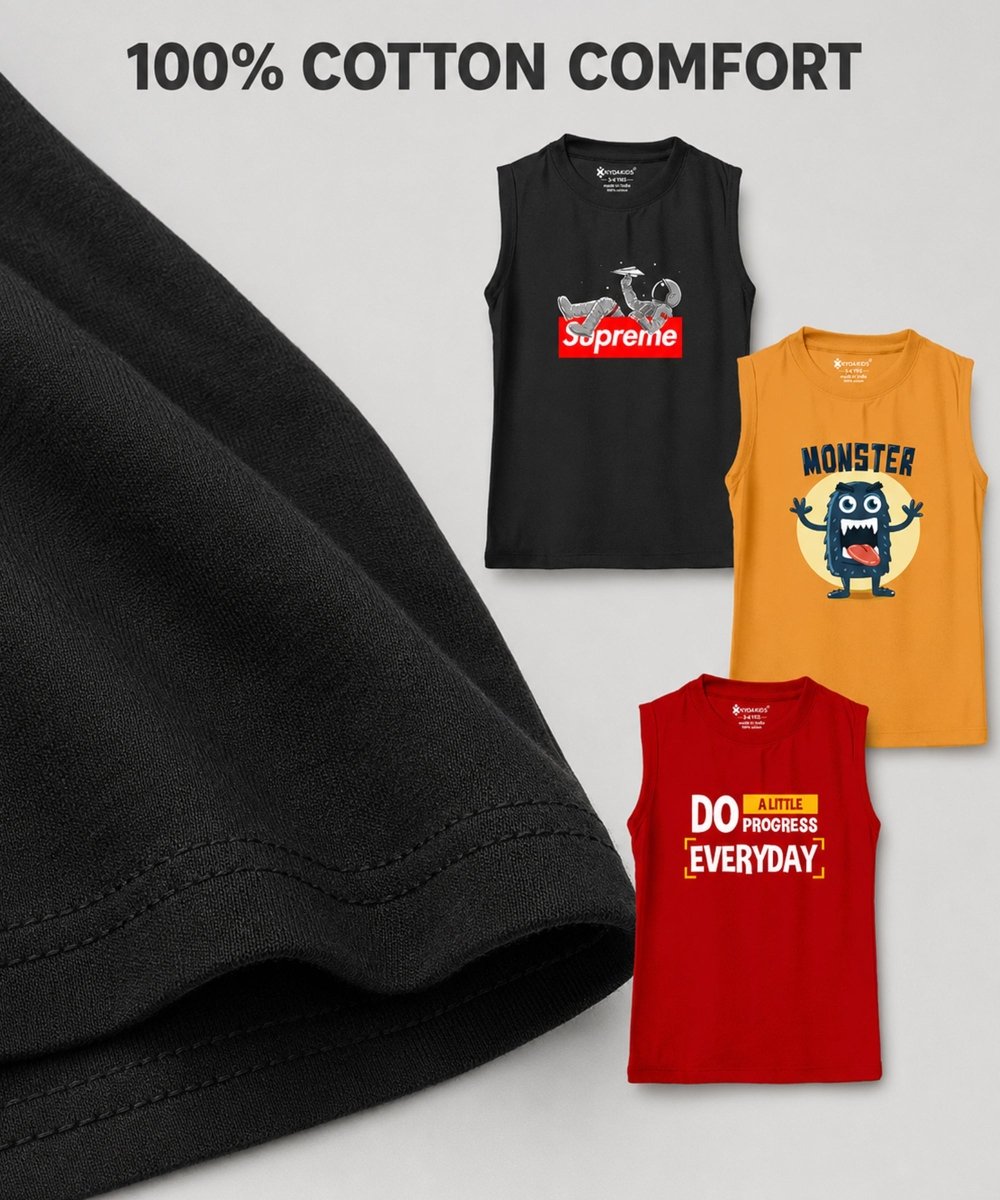 Boys Printed Vest | Loose Fit | Pack of 3 - KYDA ONLINE STORE