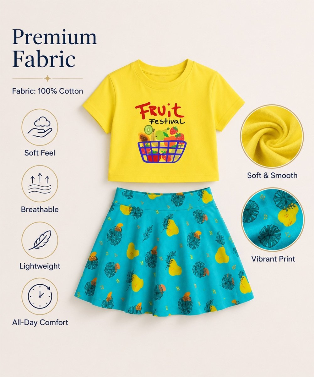 Girls Cotton Printed T-Shirt Skirt Clothing Set - KYDA ONLINE STORE