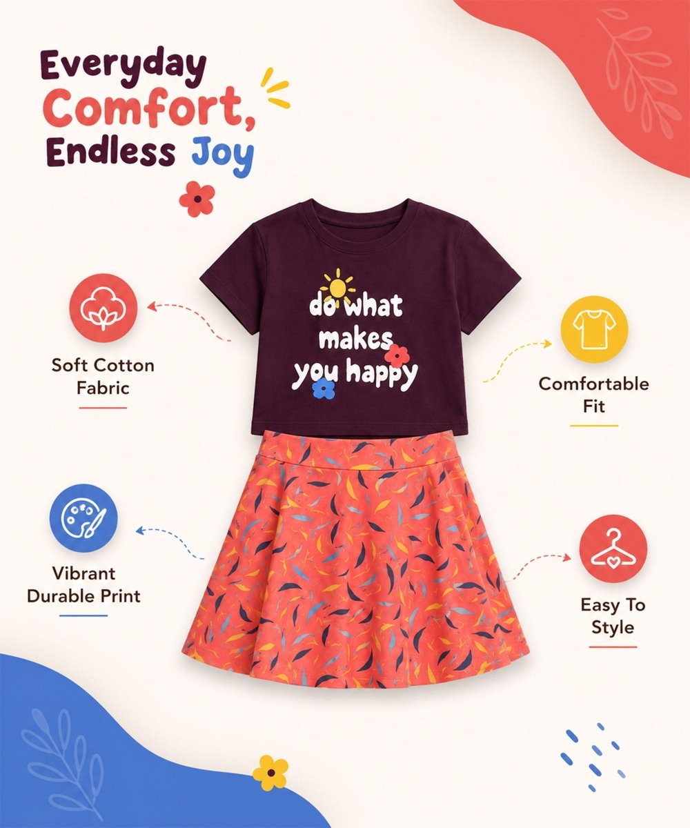 Girls Cotton Printed T-Shirt Skirt Clothing Set - KYDA ONLINE STORE
