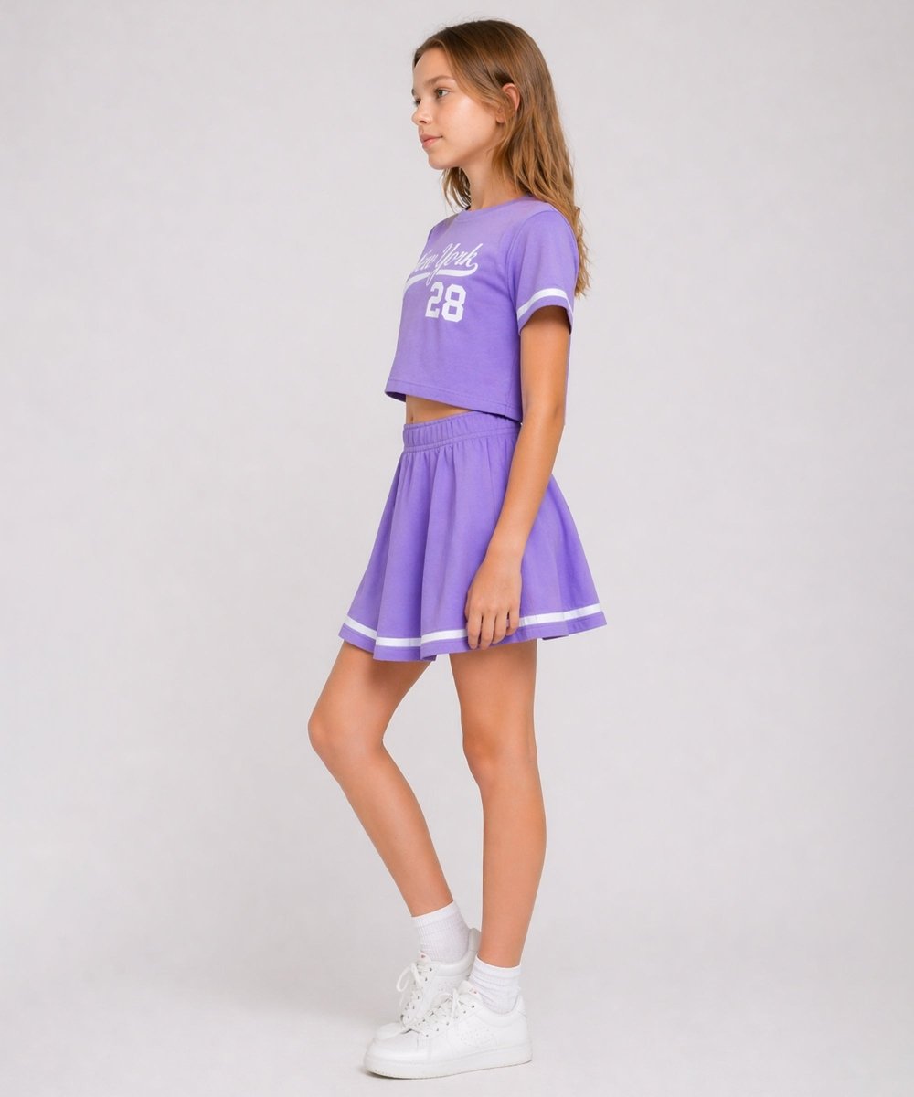 Girls Cotton Printed T-Shirt Flared Skirt With Inner Shorts Coord Set - KYDA ONLINE STORE
