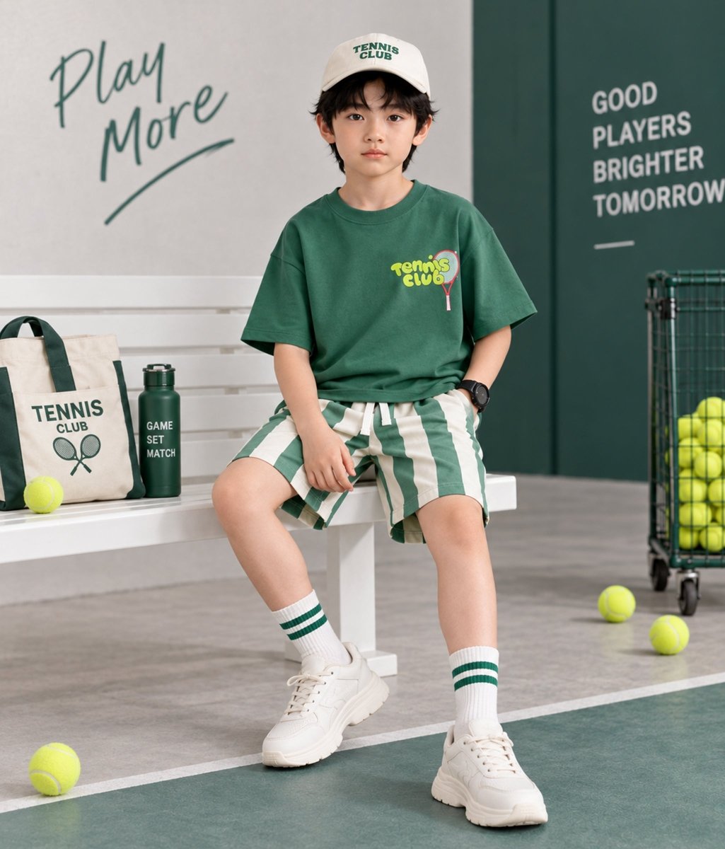 Boys Pure Cotton Printed Oversized T-Shirt Striped Shorts Clothing Set - KYDA ONLINE STORE