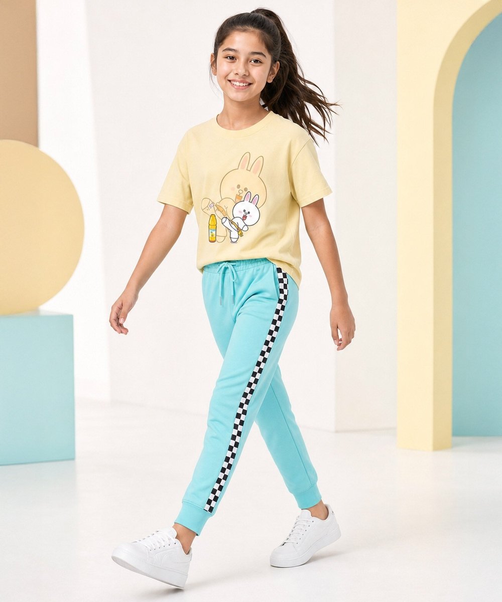 Girls Printed T-Shirt & Jogger Set – Light Yellow & Sky Blue - KYDA ONLINE STORE