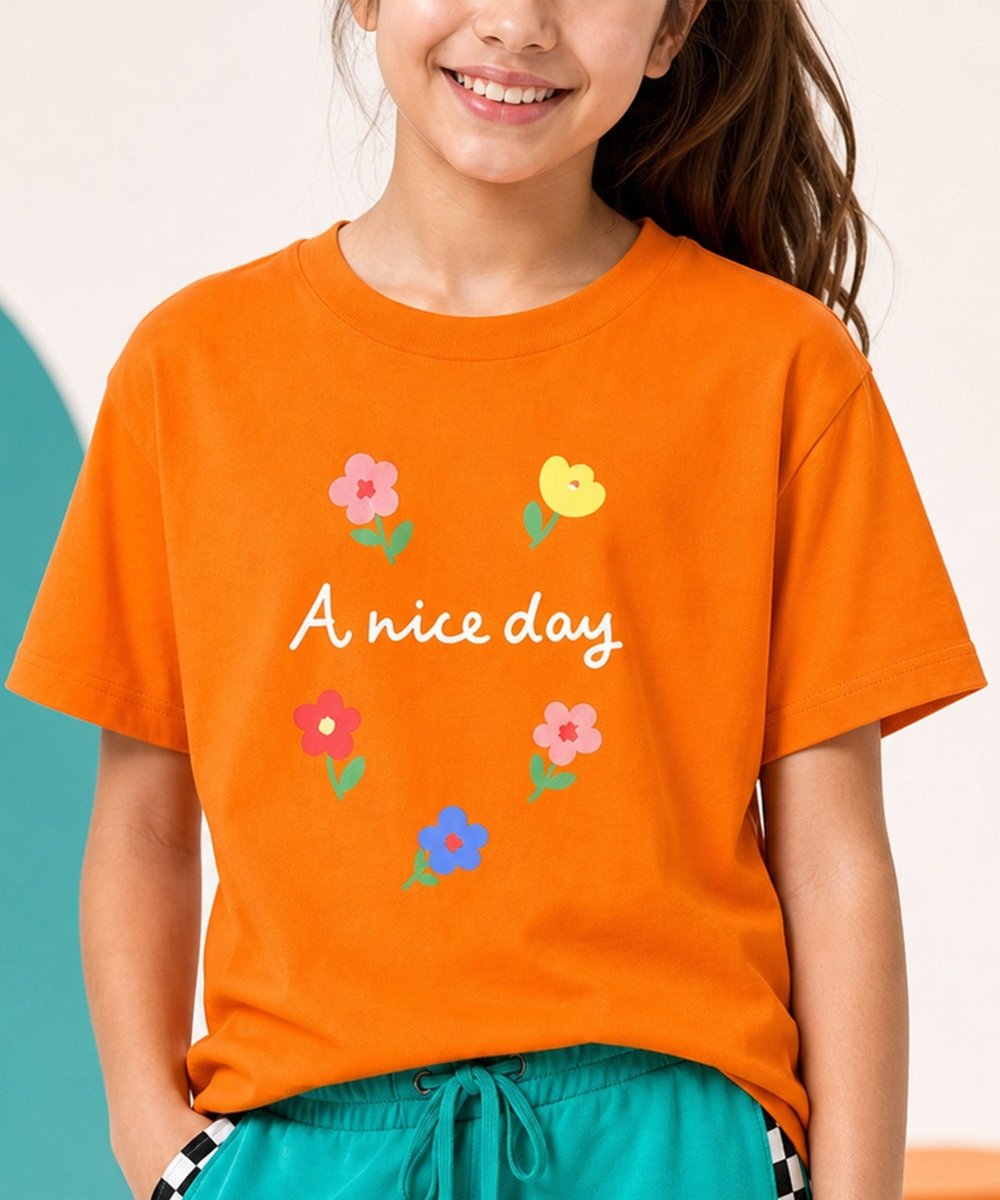 Girls Printed T-Shirt & Jogger Set – Orange & Teal Green - KYDA ONLINE STORE