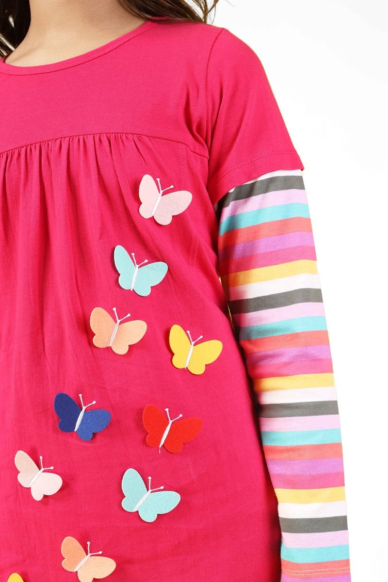 Applique Butterfly Long Top | Pink - KYDA ONLINE STORE