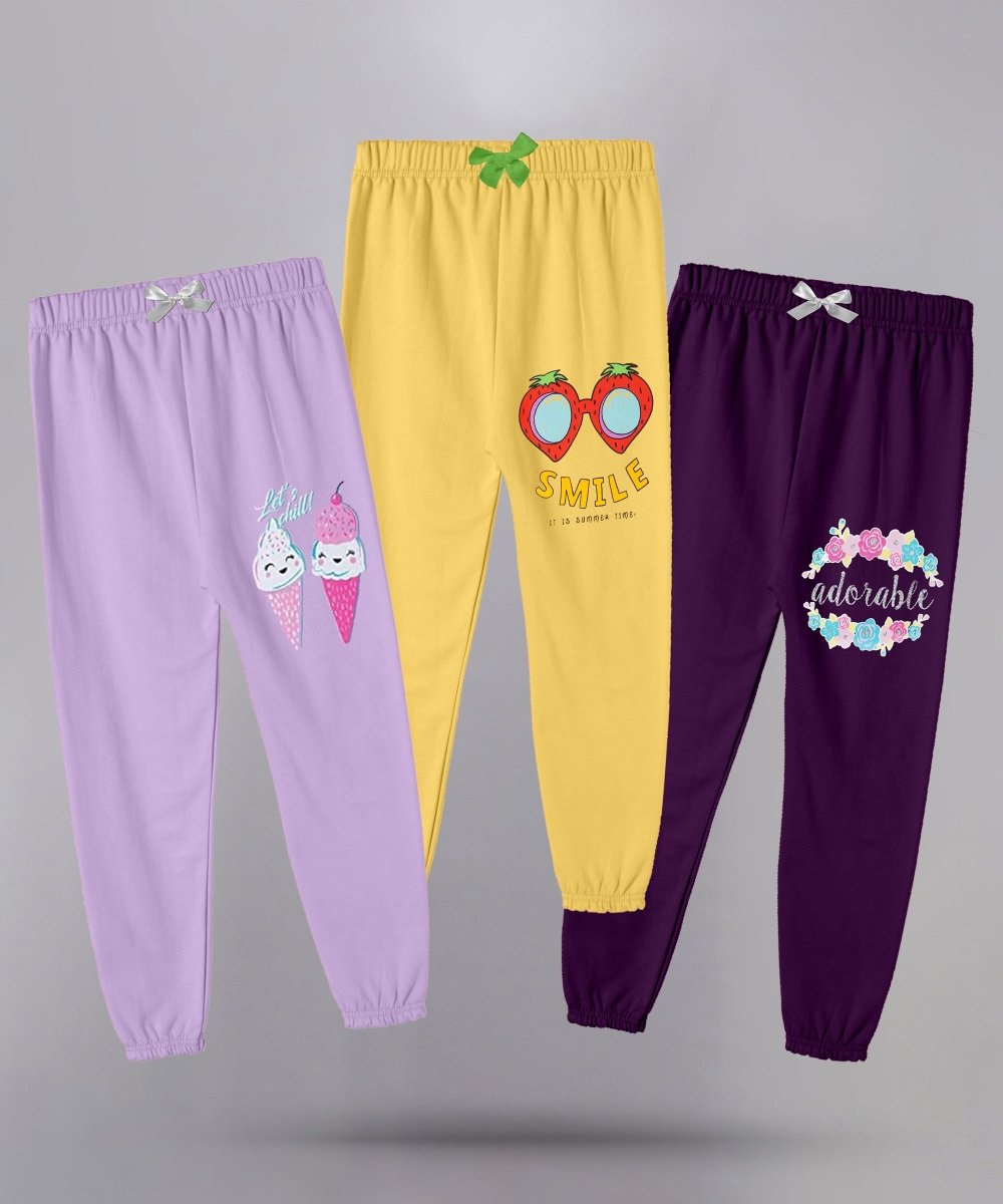 Girls Printed Joggers with Bow – Pack of 3 - KYDA ONLINE STORE