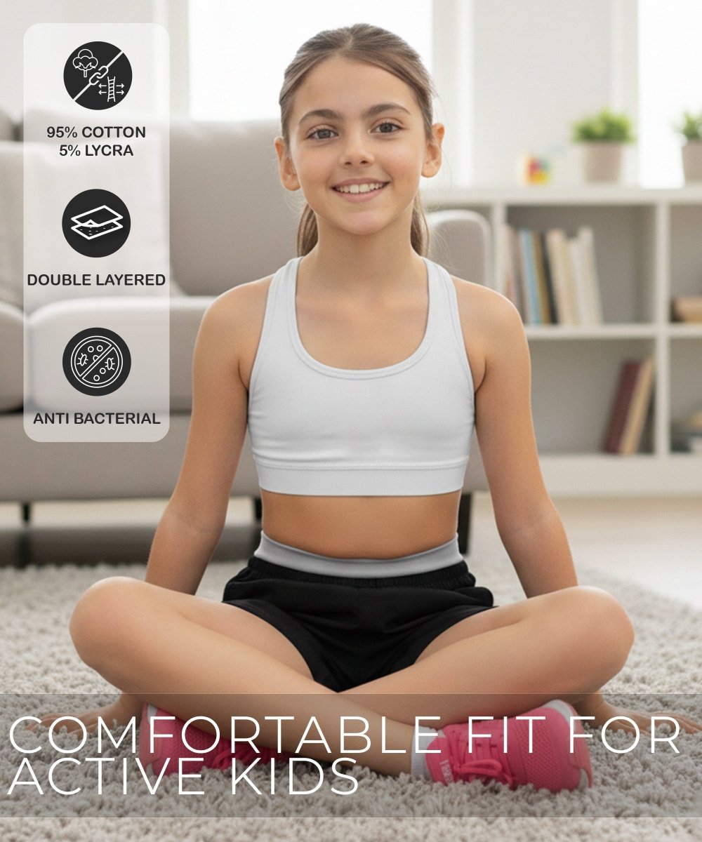 Girls Lycra Cotton Sports Bra for Pre-Teens | Racerback | Pack of 4 - KYDA ONLINE STORE