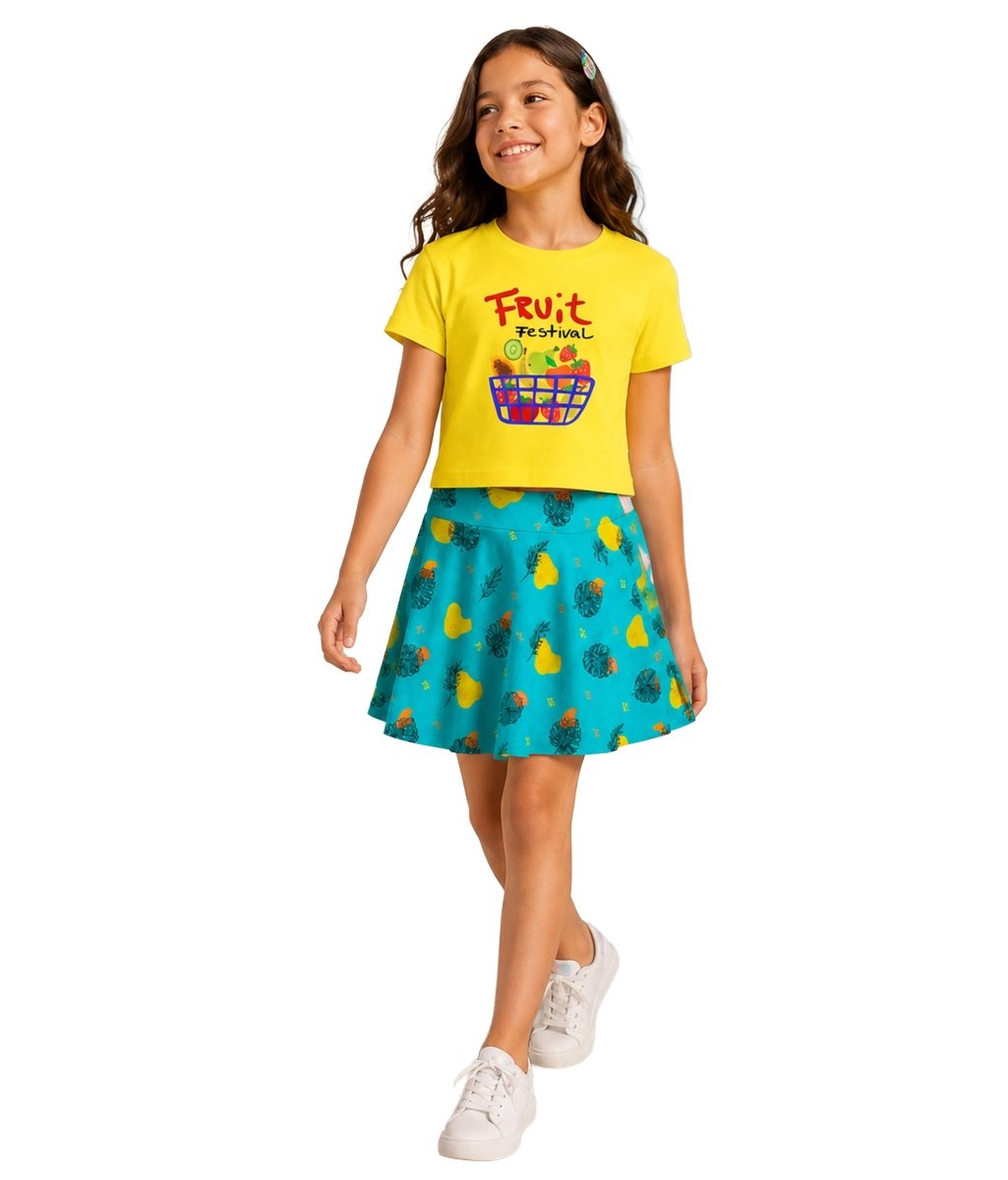 Girls Cotton Printed T-Shirt Skirt Clothing Set - KYDA ONLINE STORE
