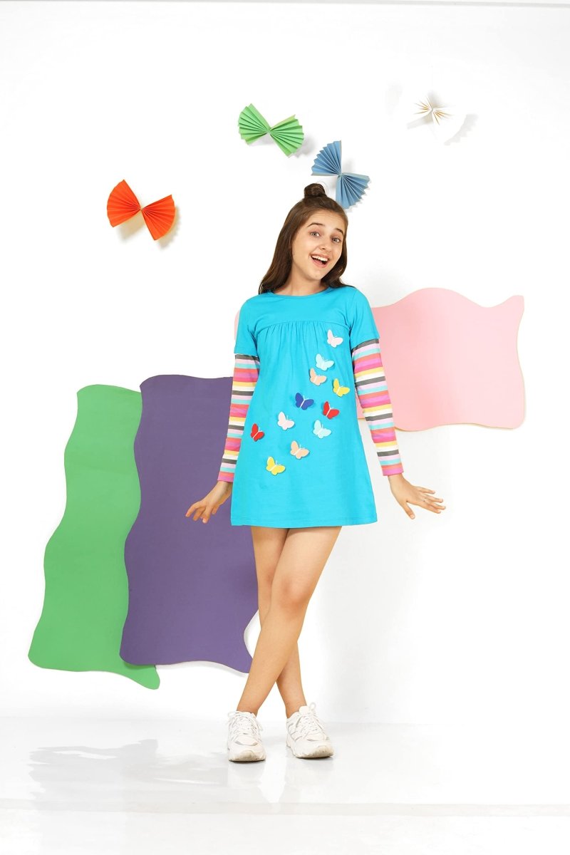 Applique Butterfly Long Top | Sky blue - KYDA ONLINE STORE