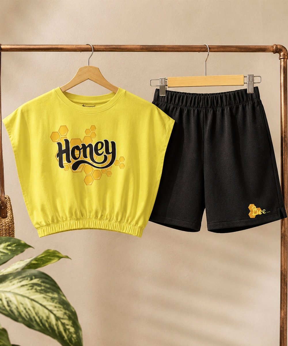 Girls Elastic Waist Flare Crop Top & Shorts Set - KYDA ONLINE STORE