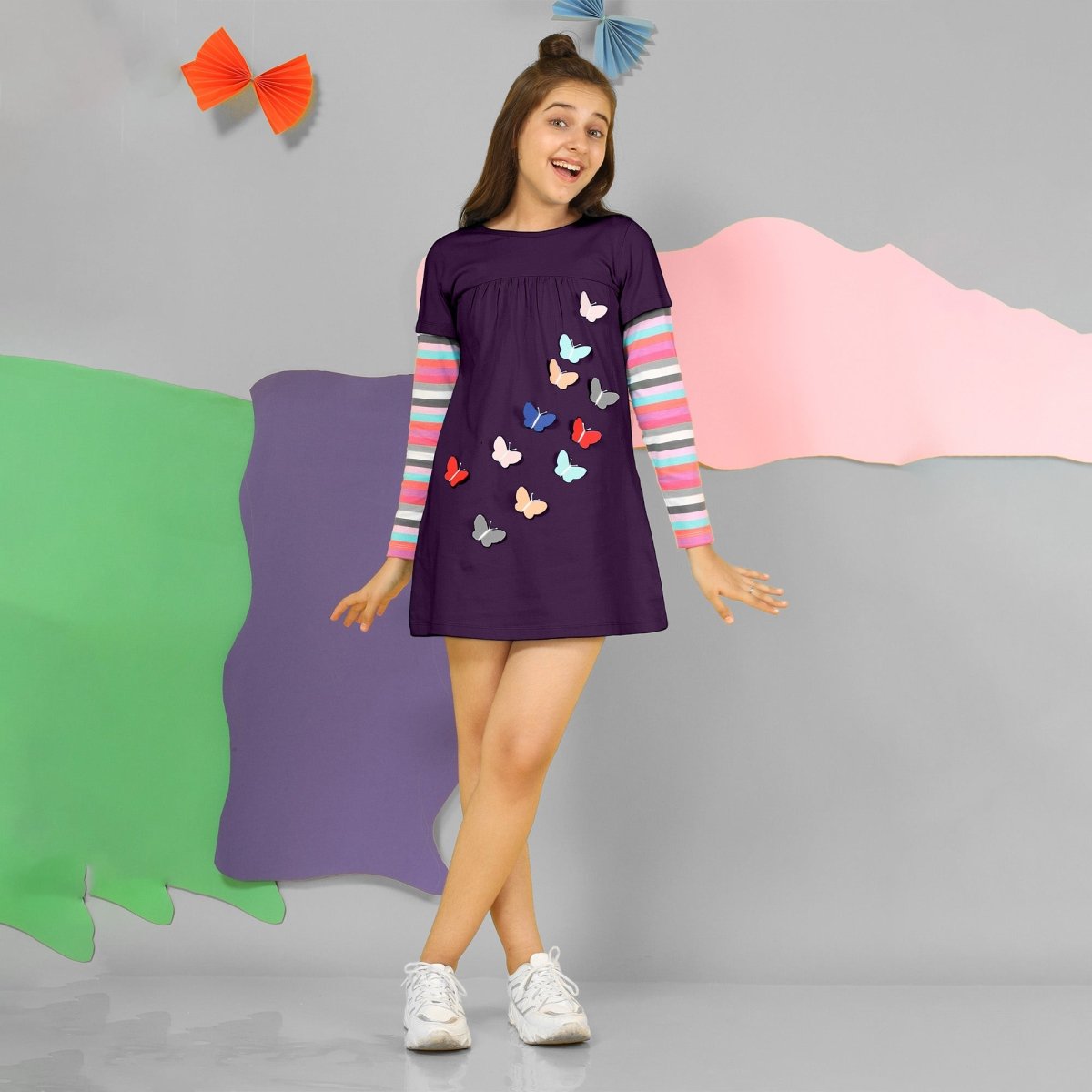 Applique Butterfly Long Top | Violet - KYDA ONLINE STORE
