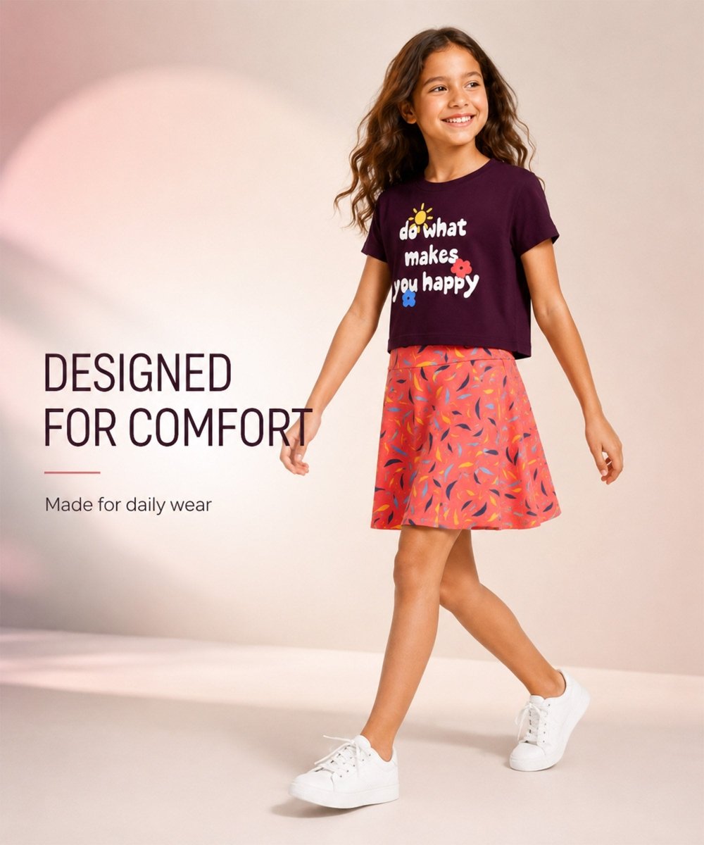 Girls Cotton Printed T-Shirt Skirt Clothing Set - KYDA ONLINE STORE