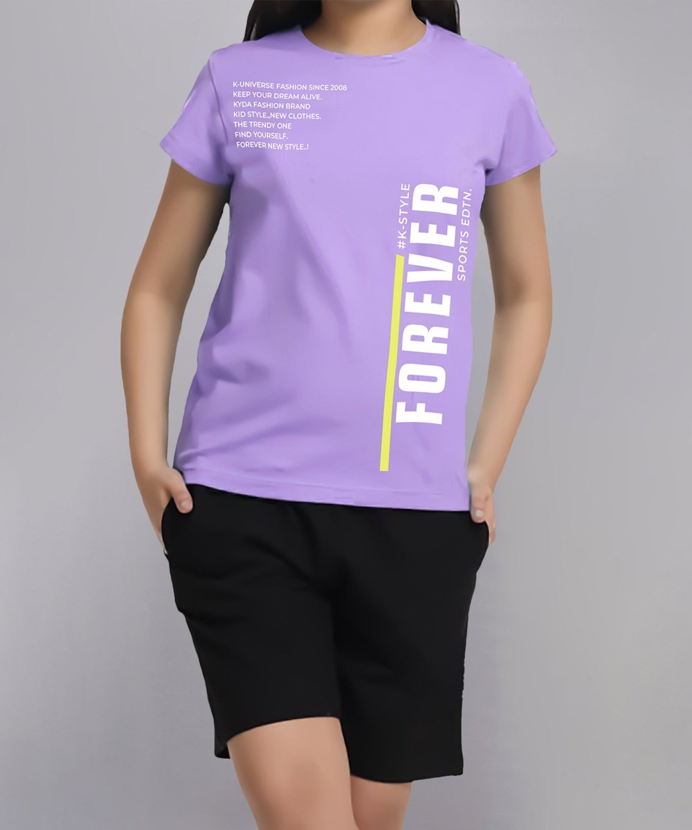 Girls Printed Co-ord Set | Purple&Black - KYDA ONLINE STORE
