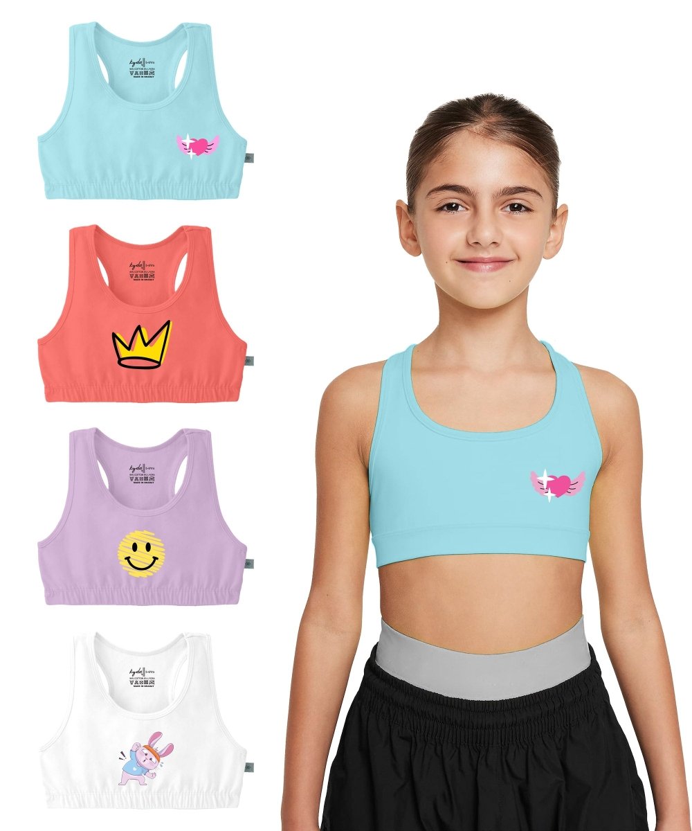 Girls Printed Sports Bra for Pre-Teens | Racerback | Pack of 4 - KYDA ONLINE STORE
