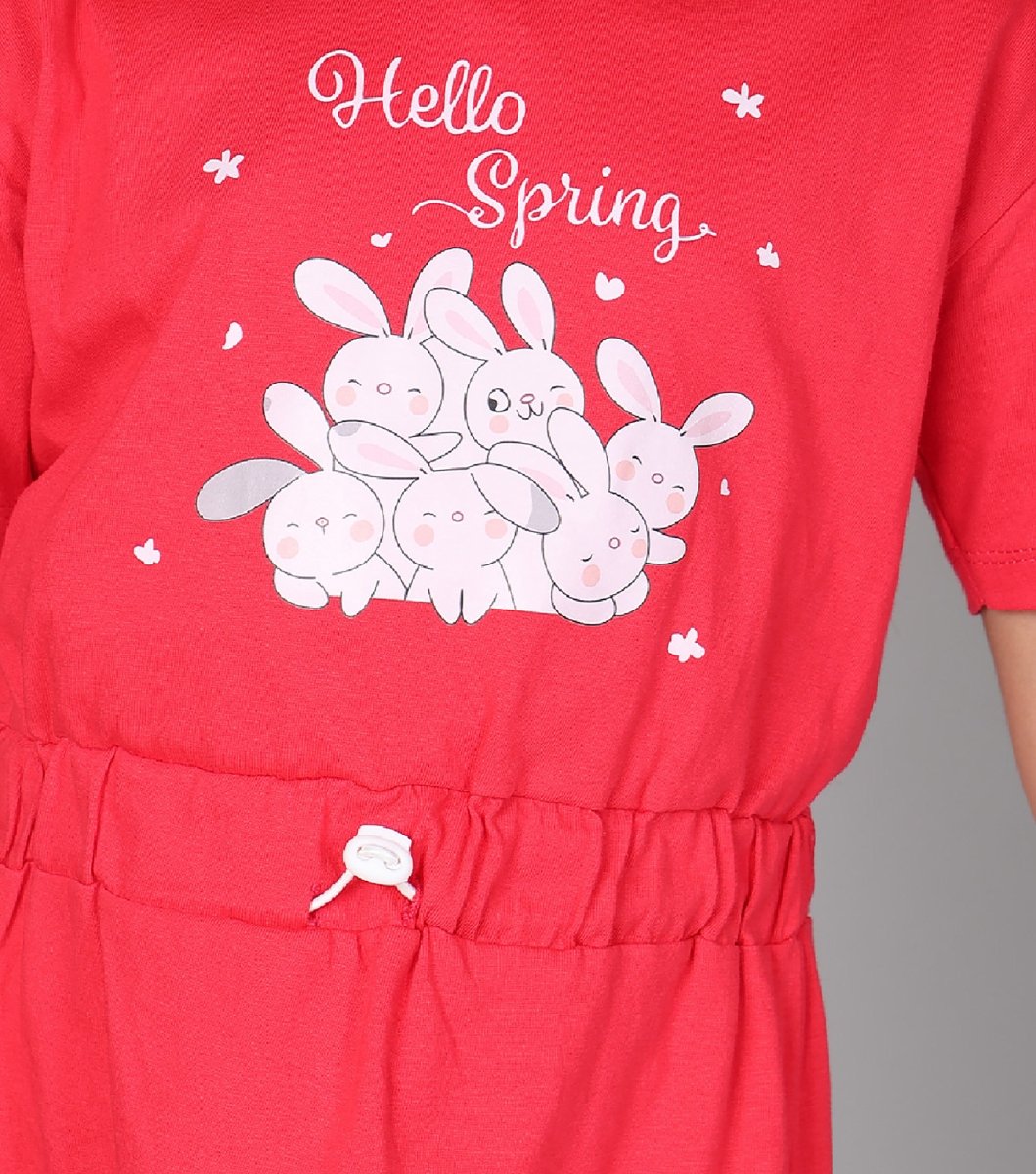 Girls Long Top With Waist Elastic Rope | Red - KYDA ONLINE STORE