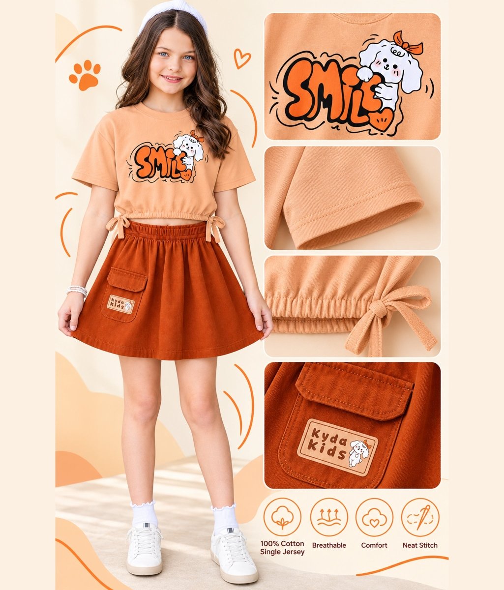 Girls Premium Cotton Printed Crop Top Skirt Coord Set - KYDA ONLINE STORE