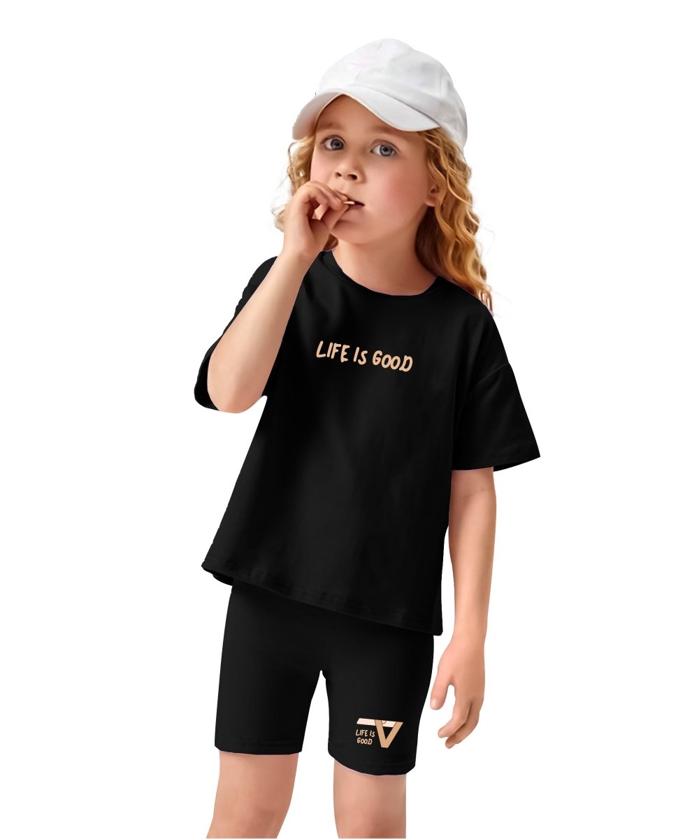 Girls Co-ords : Life is Good | Black - KYDA ONLINE STORE
