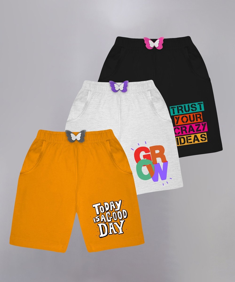 Girls Printed Shorts With Bow - Pack of 3 - KYDA ONLINE STORE