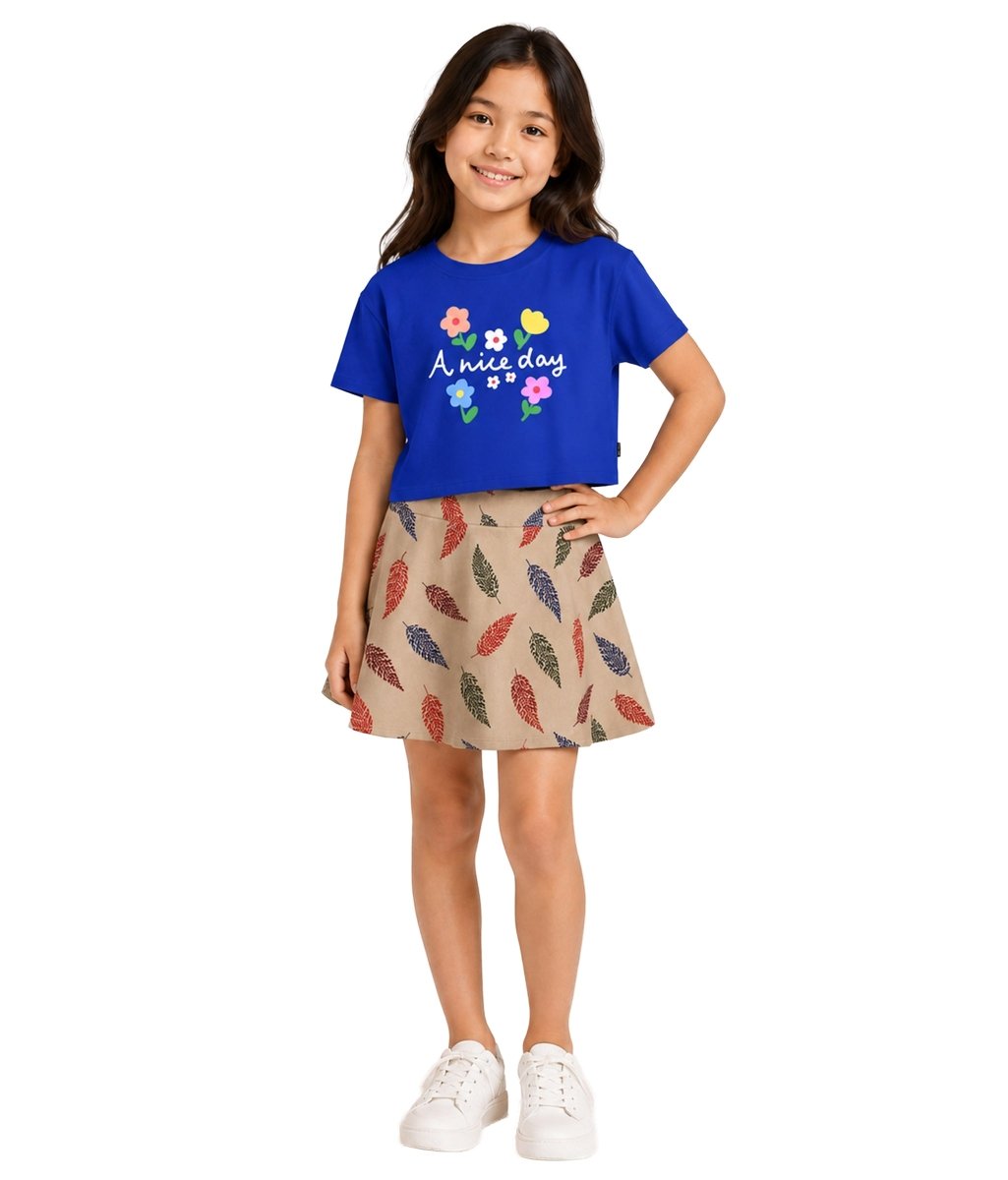Girls Cotton Printed T-Shirt Skirt Clothing Set - KYDA ONLINE STORE
