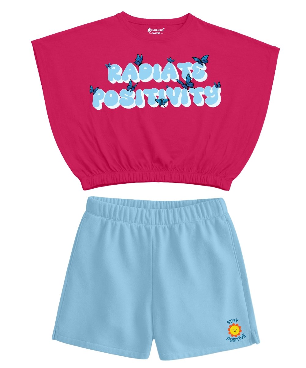 Girls Elastic Waist Flare Crop Top & Shorts Set - KYDA ONLINE STORE