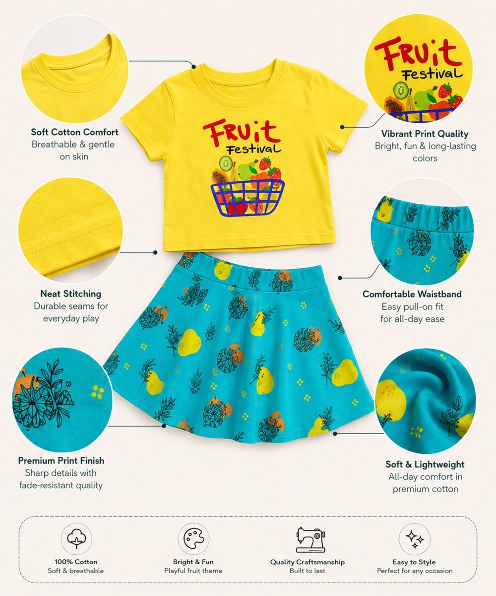 Girls Cotton Printed T-Shirt Skirt Clothing Set - KYDA ONLINE STORE