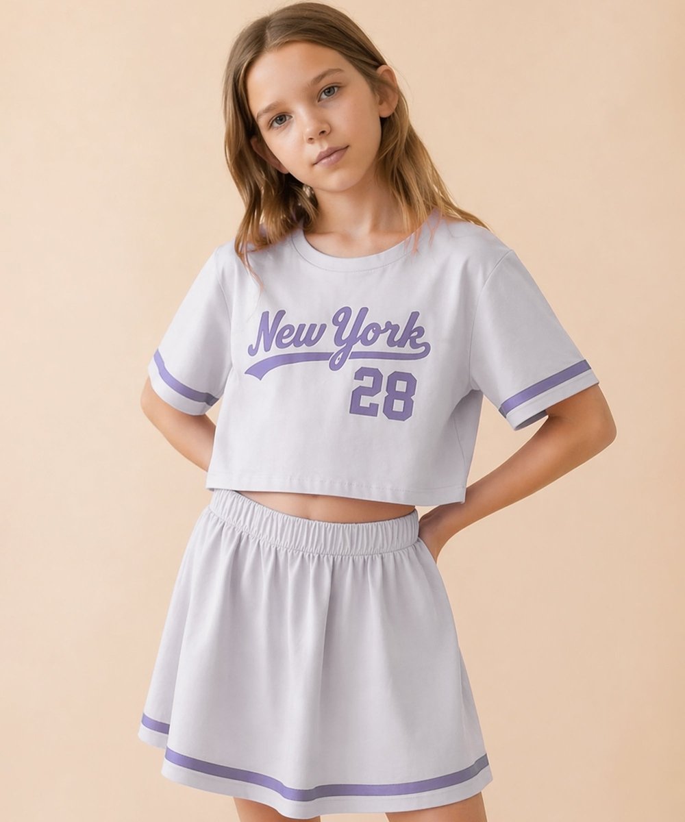 Girls Cotton Printed T-Shirt Flared Skirt With Inner Shorts Coord Set - KYDA ONLINE STORE