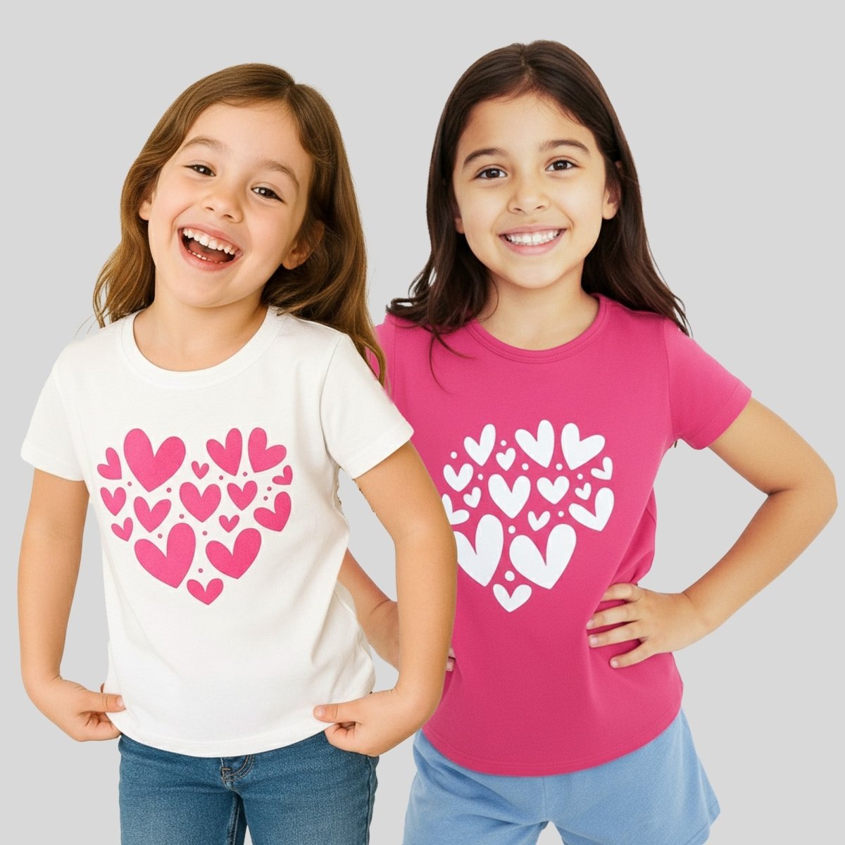 Girls Heart Print Tee – White & Pink - KYDA ONLINE STORE